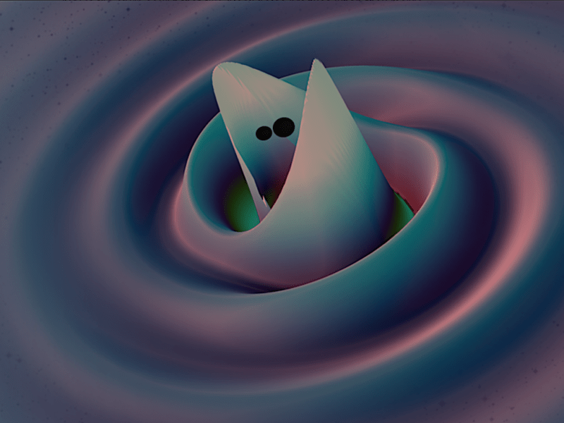 Ripples in the spacetime around a merging binary black-hole system from a numerical relativity simulation. Image credit: Deborah Ferguson, Karan Jani, Deirdre Shoemaker, Pablo Laguna, Georgia Tech, MAYA Collaboration.